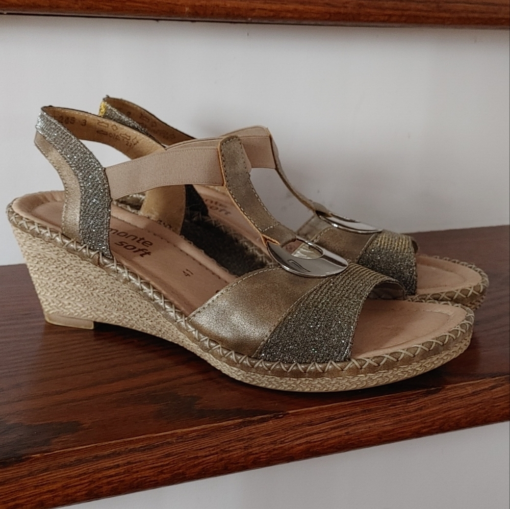 Remonte Soft Wedge Heel Comfort Leather Sparkle Strap Sandals Size 41